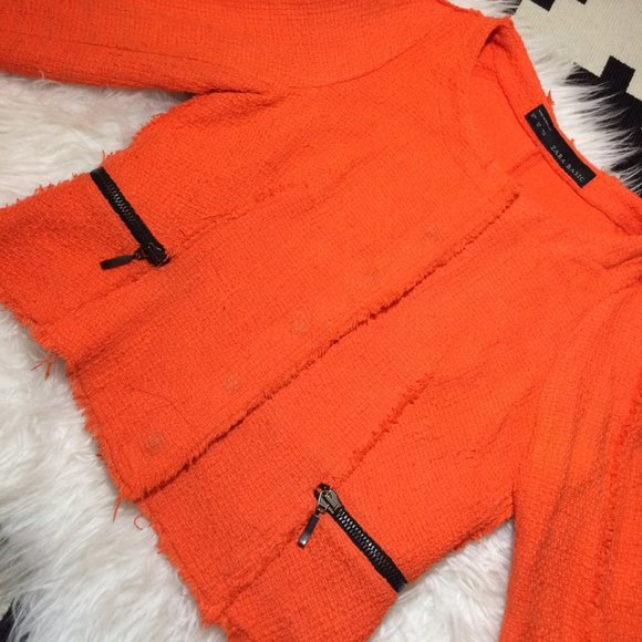 zara orange tweed blazer
